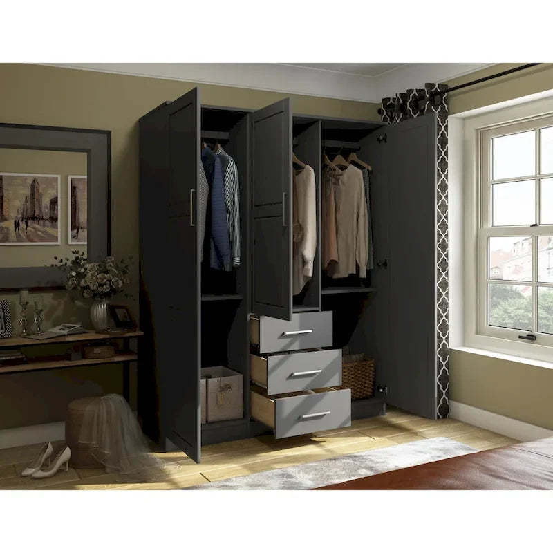 Armoire 3 portes Cosmo en bois massif à 100 % avec portes en bois massif ou portes miroir