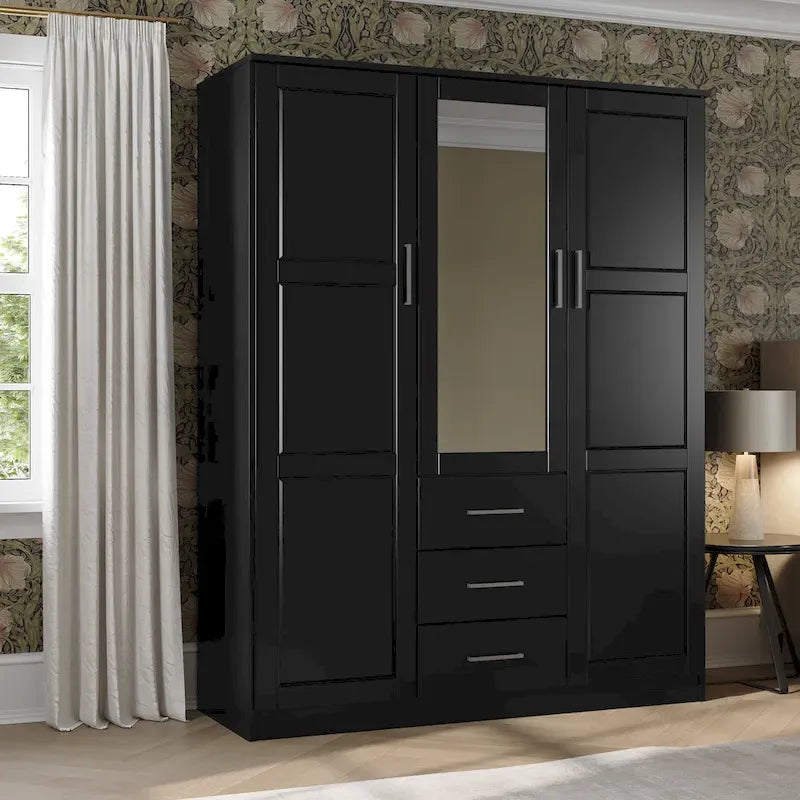 Armoire 3 portes Cosmo en bois massif à 100 % avec portes en bois massif ou portes miroir