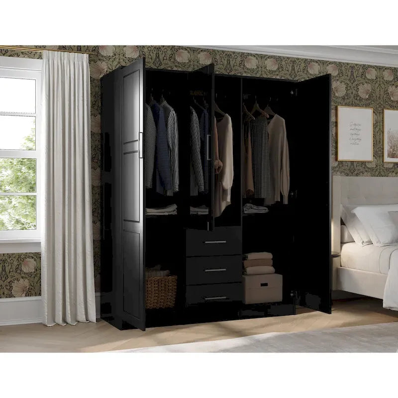 Armoire 3 portes Cosmo en bois massif à 100 % avec portes en bois massif ou portes miroir