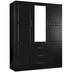 Armoire 3 portes Cosmo en bois massif à 100 % avec portes en bois massif ou portes miroir