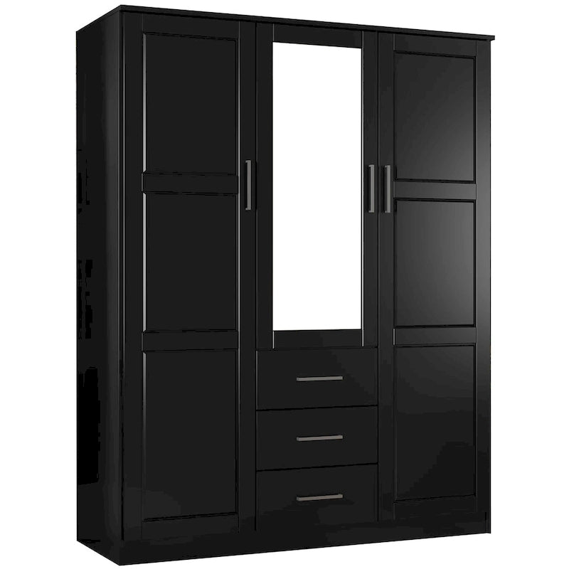 Armoire 3 portes Cosmo en bois massif à 100 % avec portes en bois massif ou portes miroir