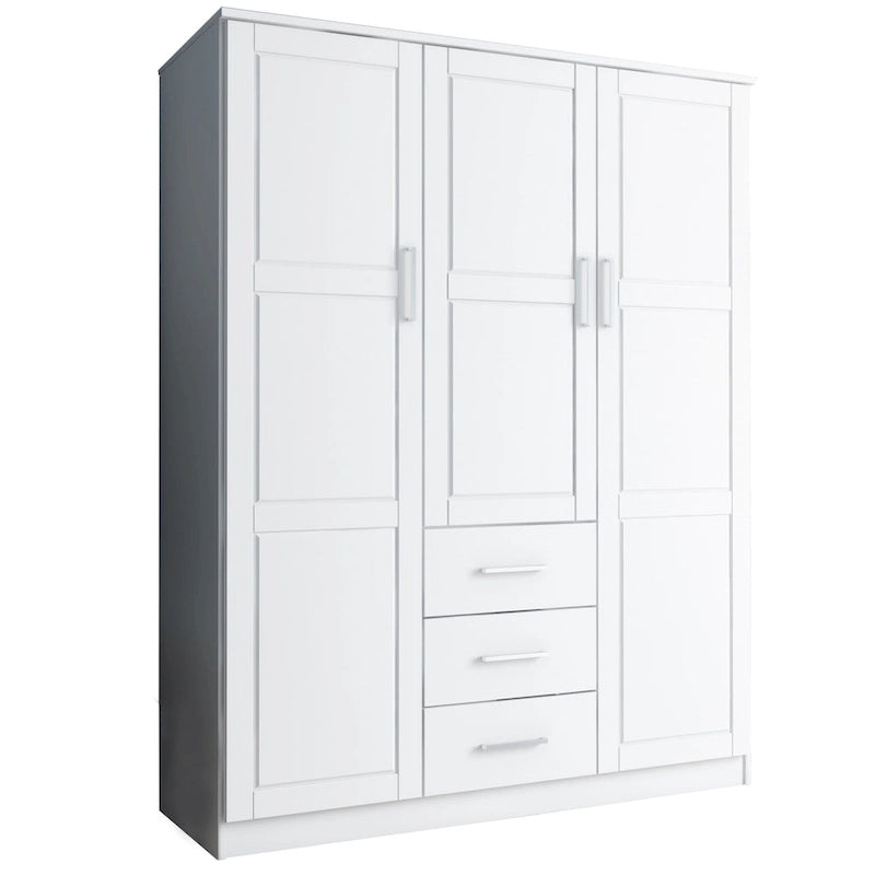 Armoire 3 portes Cosmo en bois massif à 100 % avec portes en bois massif ou portes miroir