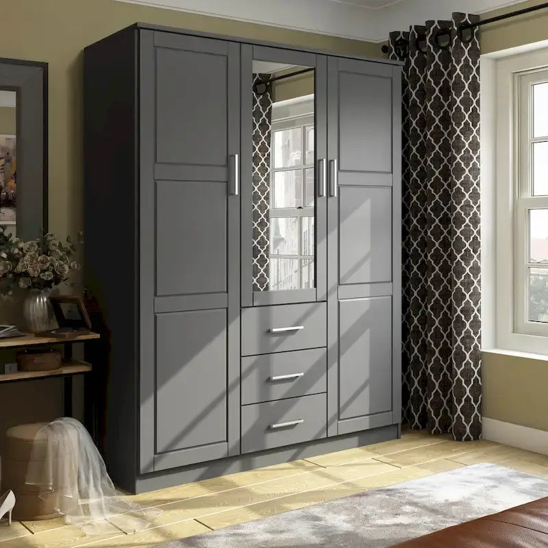Armoire 3 portes Cosmo en bois massif à 100 % avec portes en bois massif ou portes miroir