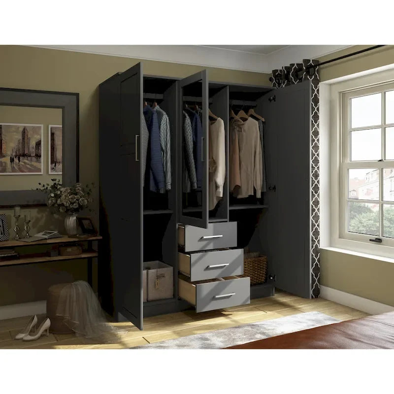 Armoire 3 portes Cosmo en bois massif à 100 % avec portes en bois massif ou portes miroir