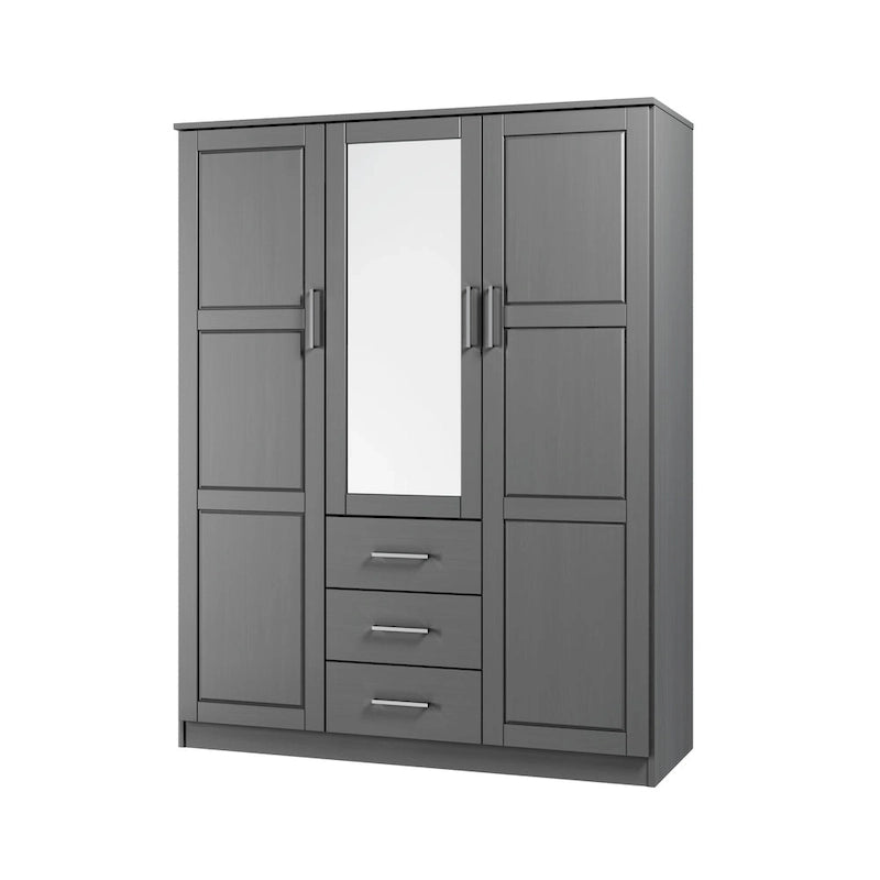 Armoire 3 portes Cosmo en bois massif à 100 % avec portes en bois massif ou portes miroir