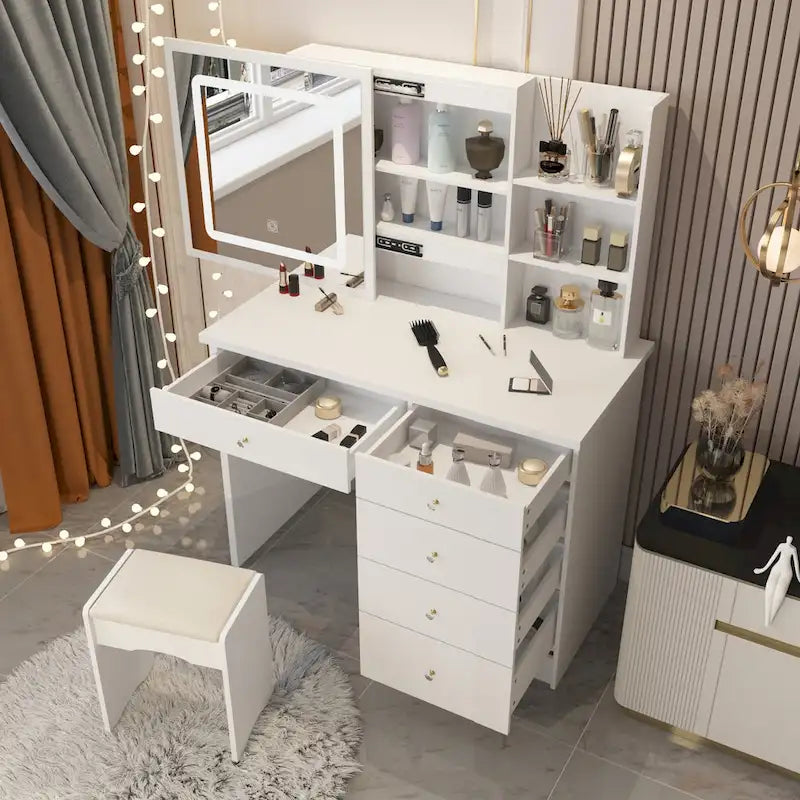 Coiffeuse de 39,4 po de large avec tabouret et miroir