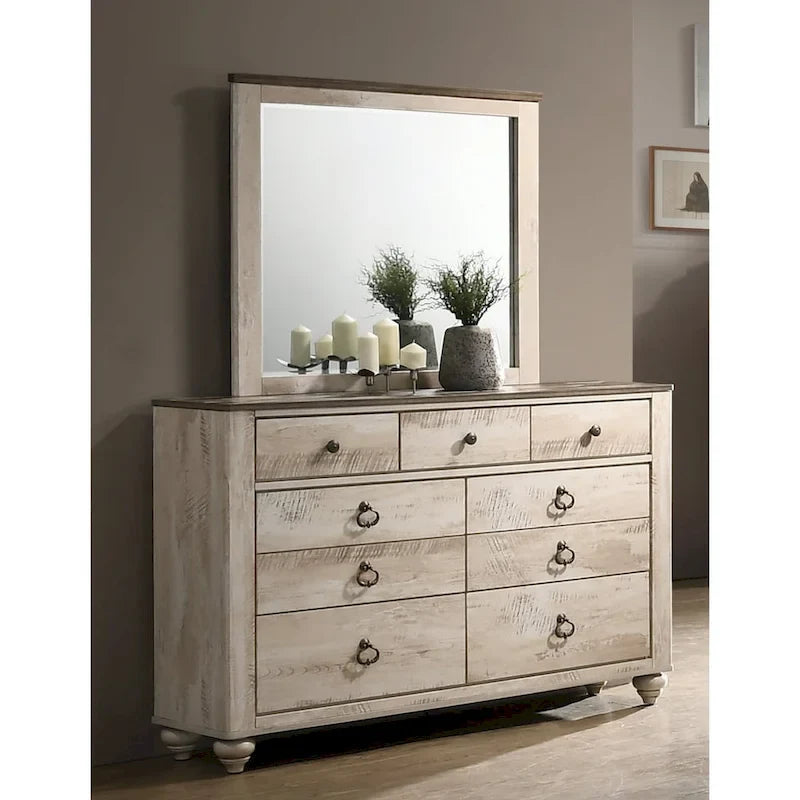 Collection de chambre à coucher 6 pièces King Imerland Contemporary Blanc délavé