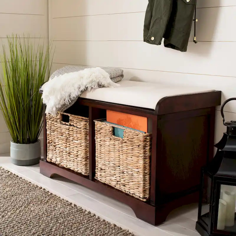 Banc de rangement tissé marron Euphemia - 34Lx16Px20H