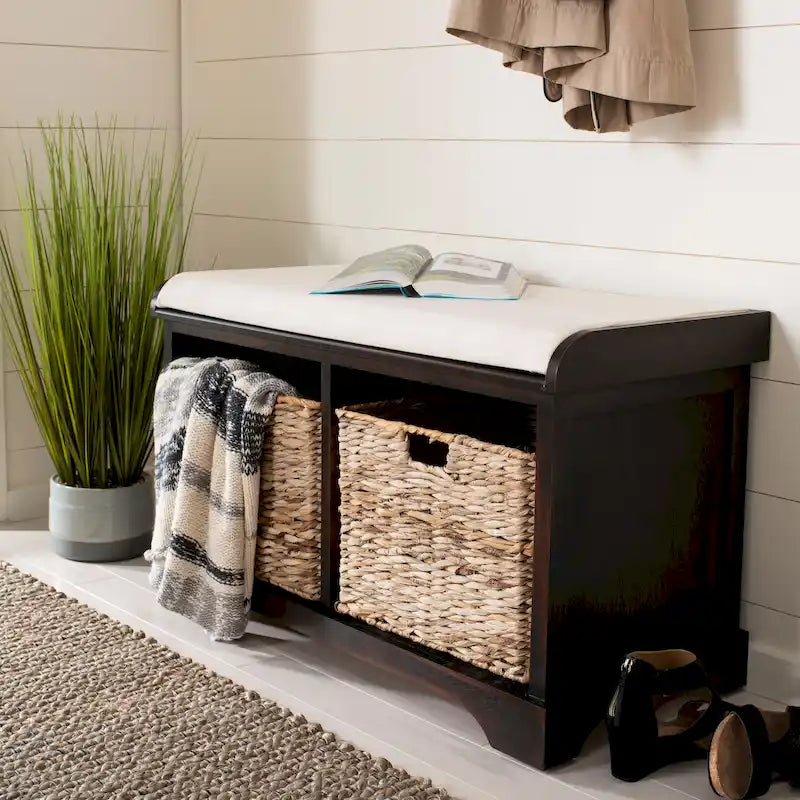 Banc de rangement tissé marron Euphemia - 34Lx16Px20H