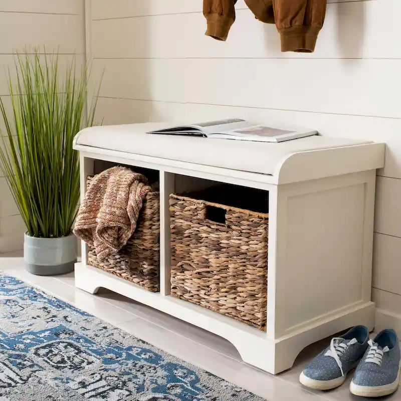 Banc de rangement tissé marron Euphemia - 34Lx16Px20H