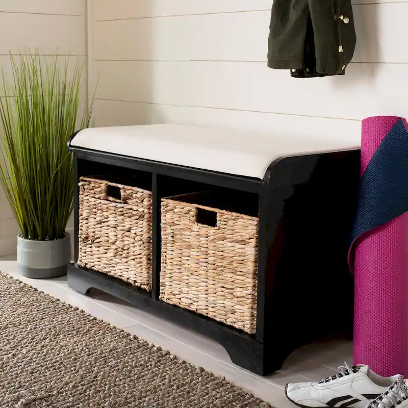 Banc de rangement tissé marron Euphemia - 34Lx16Px20H