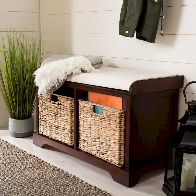 Banc de rangement tissé marron Euphemia - 34Lx16Px20H
