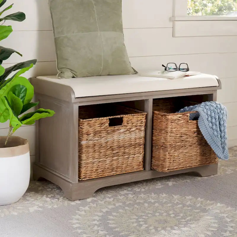 Banc de rangement tissé marron Euphemia - 34Lx16Px20H