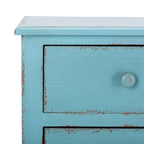 Commode de rangement Leanna bleue vieillie à 3 tiroirs