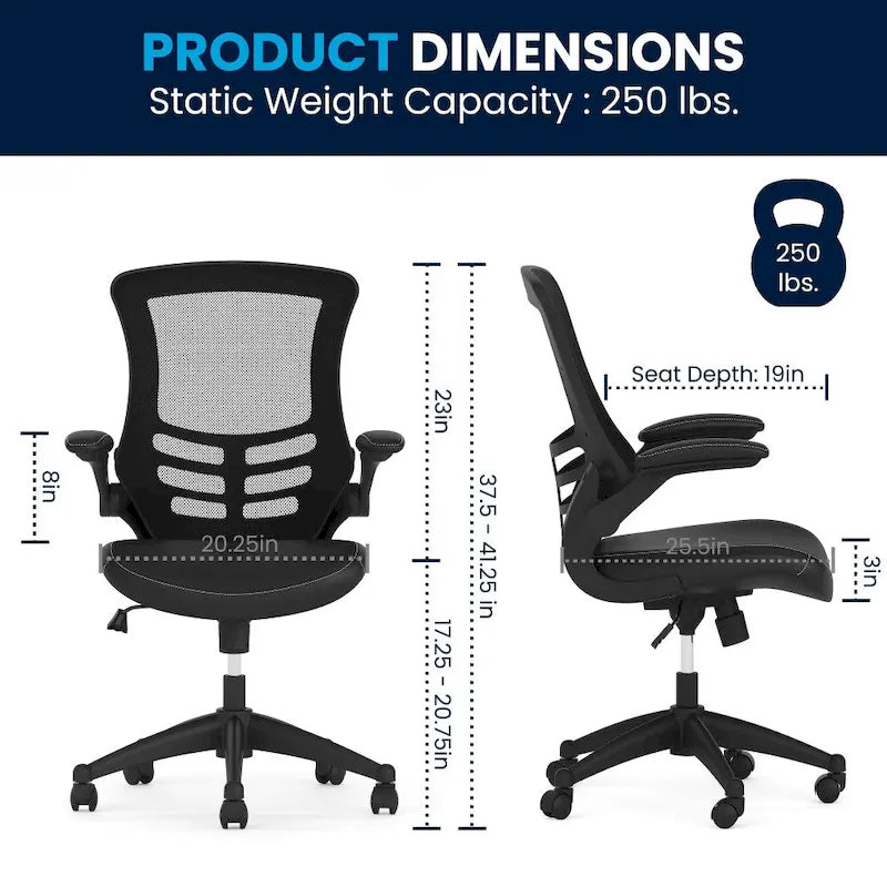 Chaise de bureau ergonomique pivotante en maille à dossier mi-haut avec accoudoirs relevables