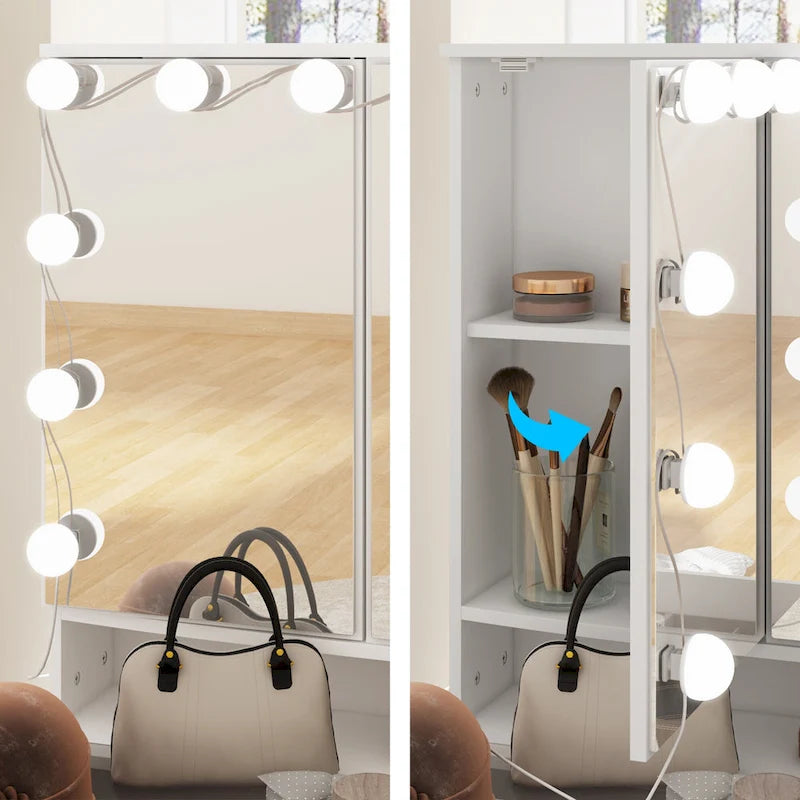 Coiffeuse avec miroir triptyque et plateau en verre