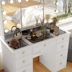 Coiffeuse avec miroir triptyque et plateau en verre
