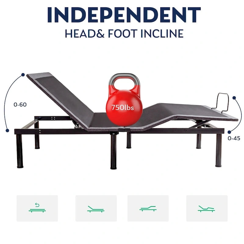 Sommier articulé, Inclinaison tête et pieds, Télécommande sans fil, Sommier réglable Zéro Gravité
