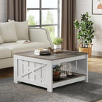 Table basse de ferme avec rangement pour salon, table basse carrée