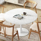 Table de cuisine ou de salle à manger ronde de style Mid-Century avec plateau en MDF de qualité supérieure et pied central en acier.