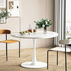Table de cuisine ou de salle à manger ronde de style Mid-Century avec plateau en MDF de qualité supérieure et pied central en acier.
