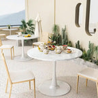 Table de cuisine ou de salle à manger ronde de style Mid-Century avec plateau en MDF de qualité supérieure et pied central en acier.