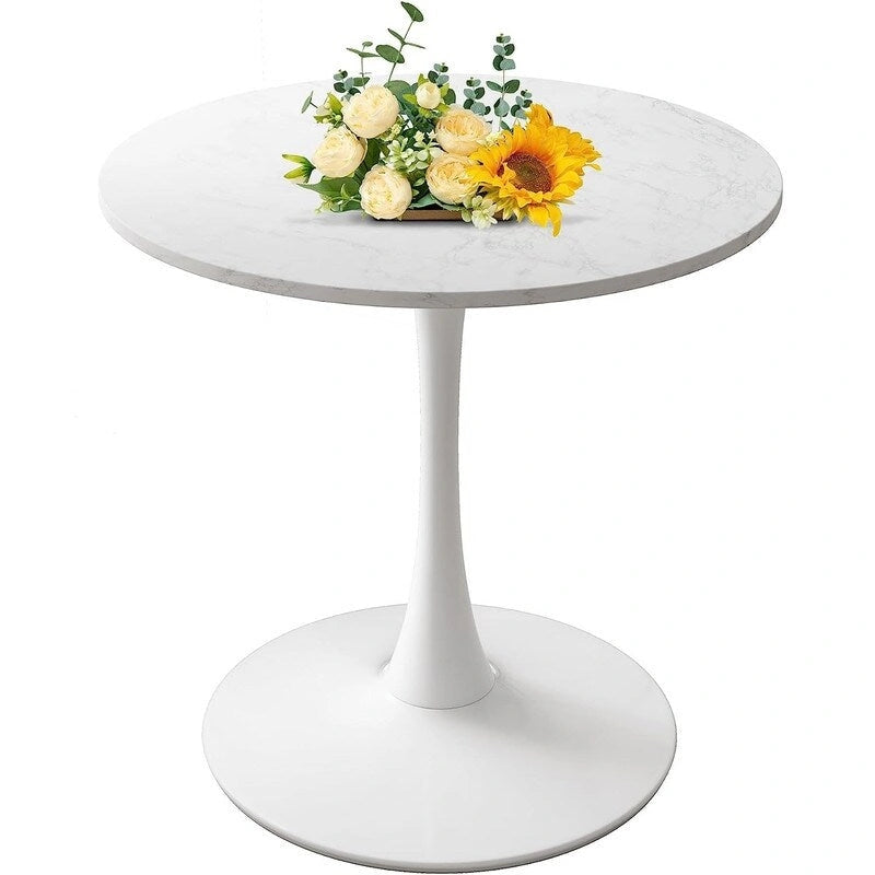 Table de cuisine ou de salle à manger ronde de style Mid-Century avec plateau en MDF de qualité supérieure et pied central en acier.