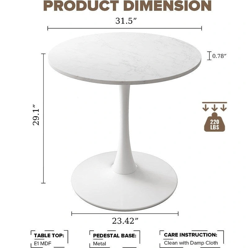 Table de cuisine ou de salle à manger ronde de style Mid-Century avec plateau en MDF de qualité supérieure et pied central en acier.