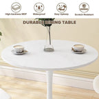 Table de cuisine ou de salle à manger ronde de style Mid-Century avec plateau en MDF de qualité supérieure et pied central en acier.