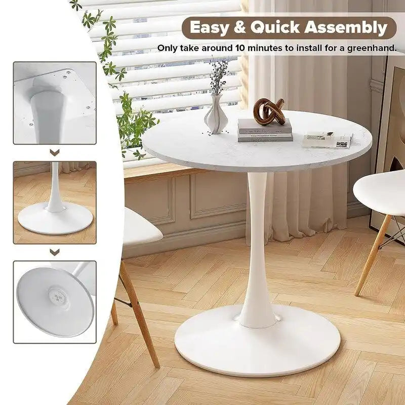 Table de cuisine ou de salle à manger ronde de style Mid-Century avec plateau en MDF de qualité supérieure et pied central en acier.