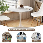Table de cuisine ou de salle à manger ronde de style Mid-Century avec plateau en MDF de qualité supérieure et pied central en acier.