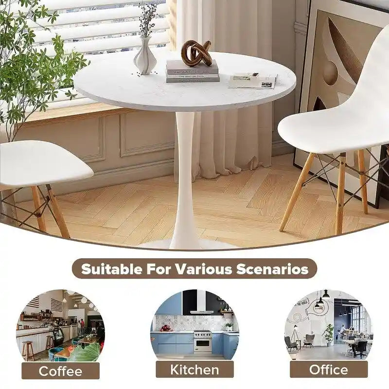 Table de cuisine ou de salle à manger ronde de style Mid-Century avec plateau en MDF de qualité supérieure et pied central en acier.