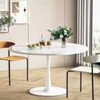 Table de cuisine ou de salle à manger ronde de style Mid-Century avec plateau en MDF de qualité supérieure et pied central en acier.