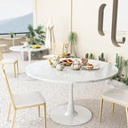 Table de cuisine ou de salle à manger ronde de style Mid-Century avec plateau en MDF de qualité supérieure et pied central en acier.