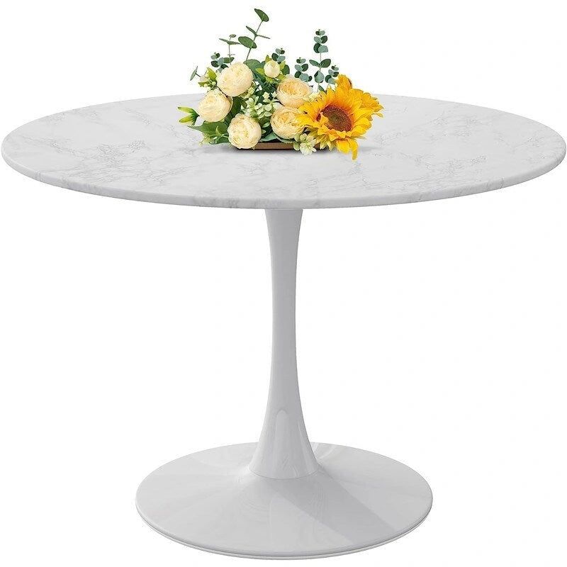 Table de cuisine ou de salle à manger ronde de style Mid-Century avec plateau en MDF de qualité supérieure et pied central en acier.