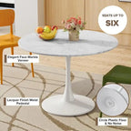 Table de cuisine ou de salle à manger ronde de style Mid-Century avec plateau en MDF de qualité supérieure et pied central en acier.