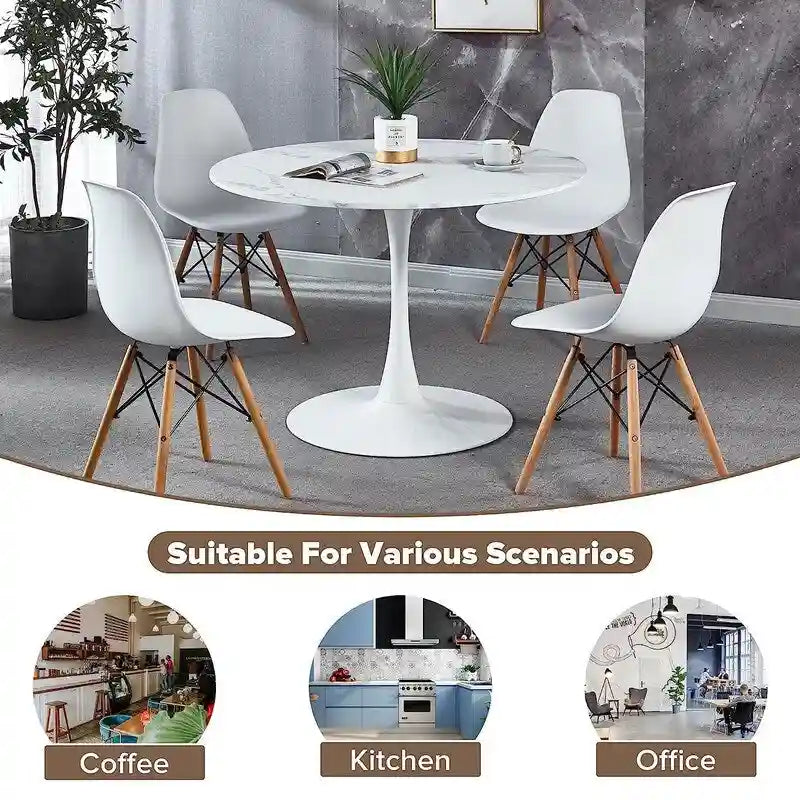 Table de cuisine ou de salle à manger ronde de style Mid-Century avec plateau en MDF de qualité supérieure et pied central en acier.