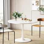 Table de cuisine ou de salle à manger ronde de style Mid-Century avec plateau en MDF de qualité supérieure et pied central en acier.