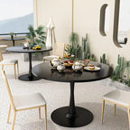 Table de cuisine ou de salle à manger ronde de style Mid-Century avec plateau en MDF de qualité supérieure et pied central en acier.