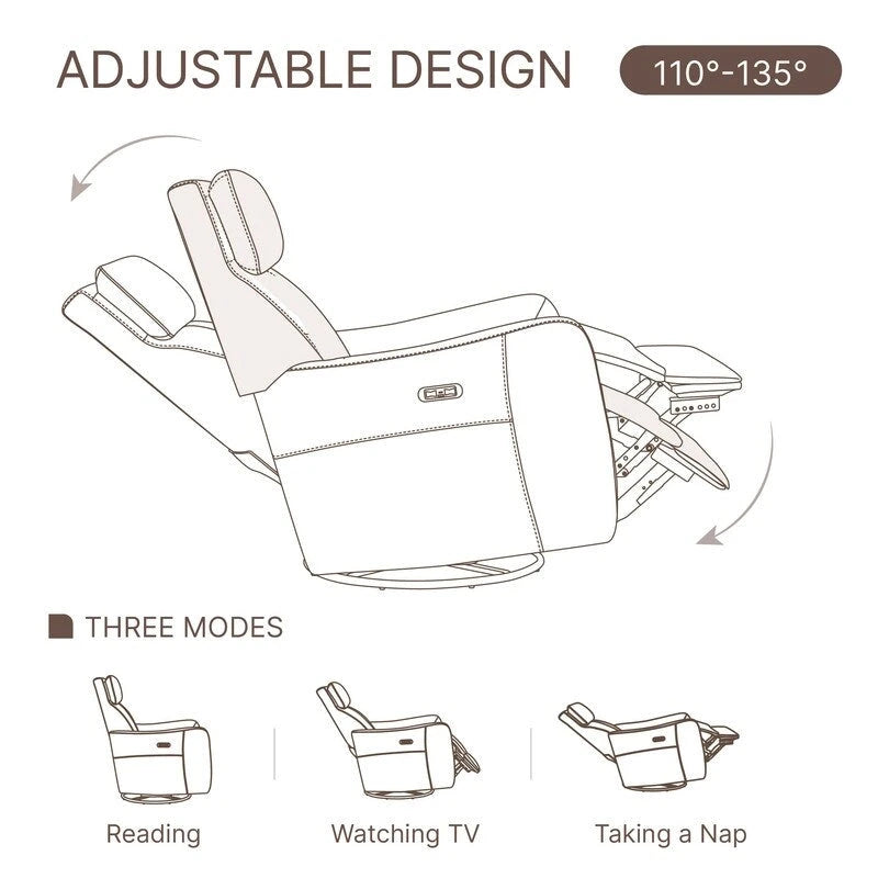 Fauteuil d'allaitement inclinable, pivotant et berçant à commande électrique